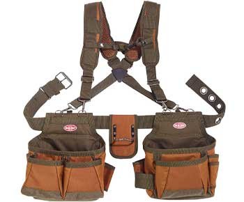 Bucket Boss Airlift 2 Bag Tool Belt with Suspenders in Brown, 50100